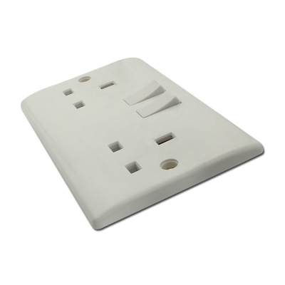 double UK socket with switch white color plastic plate wall socket