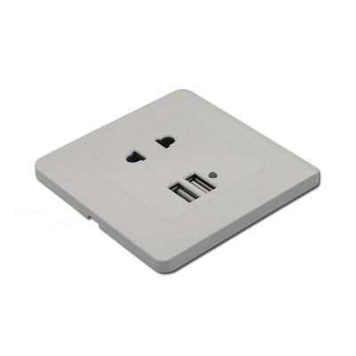 2 pin socket +2USB pc material white/golden color plate socket
