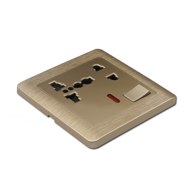 5 pin MF switched socket with neon pc material white/golden color plate socket