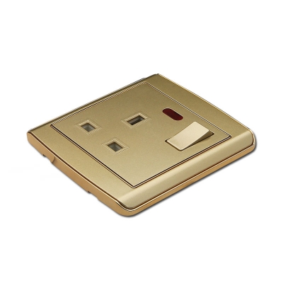 13A switch socket with neon pc material golden plate socket