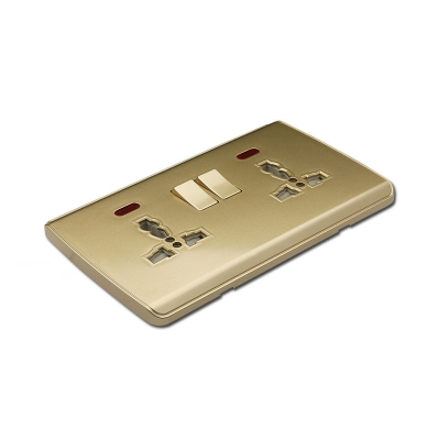2 gang Multi switch socket with light pc material golden socket