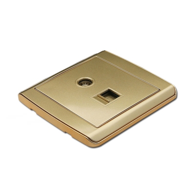 1 gang TV socket & 1 gang computer socket pc material golden wall socket