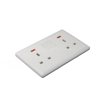 2 gang uk socket with neon,single pole,13 amp switched socket