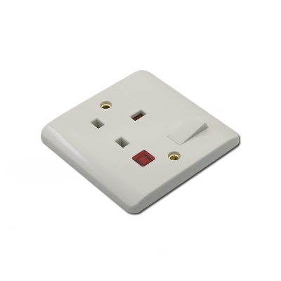 UK standard switched socket 13A 1gang single pole with neon electrical power socket
