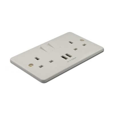2 gang switch with 13a socket and neon wall socket with usb port