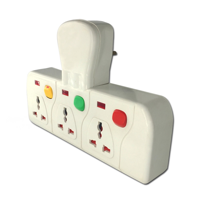 T type enxteion socket 3 way multi socket with individual switch and