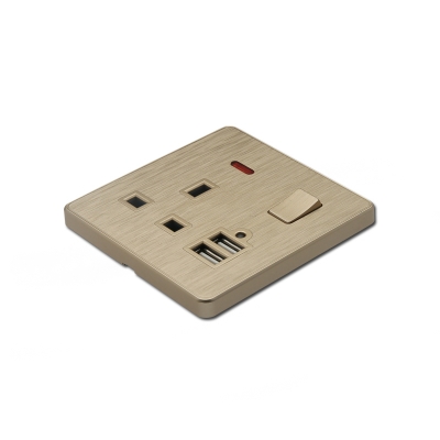 13A UK switched socket with neon and 2 usb port wall socket