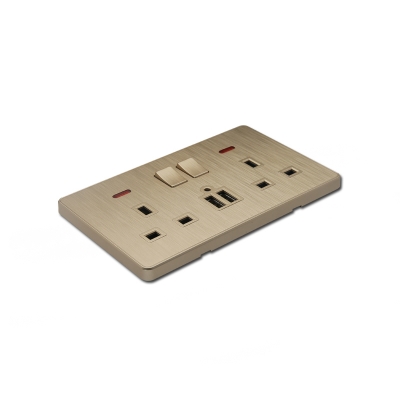 2 gang 13A switched socket with neon and 2 usb port electrical socket