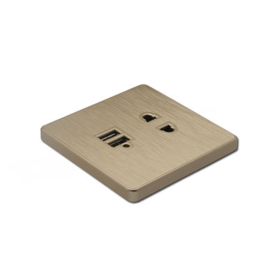 2 pin socket with 2 usb port golden face wall usb socket