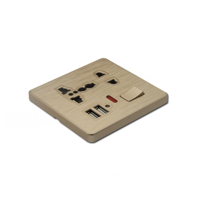 5 pin multi function switched socket with neon+2 usb socket