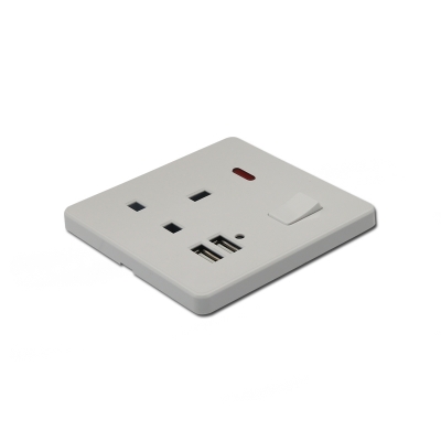 13A UK switched socket with neon and 2 usb port wall socket