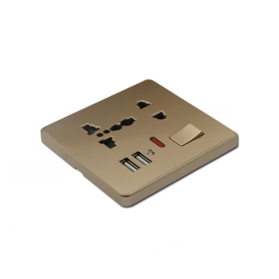 5 pin multi function switched socket with neon+2 usb socket
