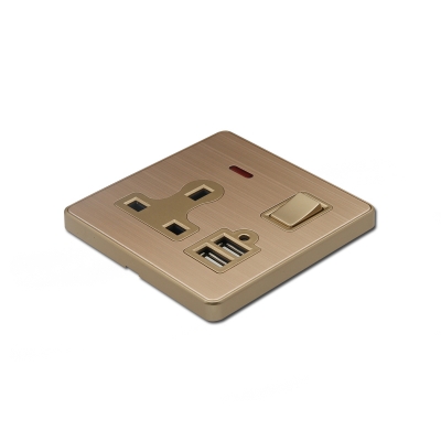 13A UK switched socket with neon and 2 usb port wall socket