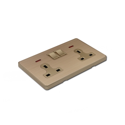 Gold wire surface 2 gang switch double 13amp uk socket with light switched socket