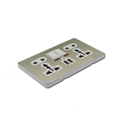 Double 5 pin multi function switched socket with neon+2 usb socket