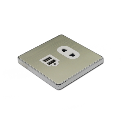 2 pin socket with 2 usb port golden face wall socket