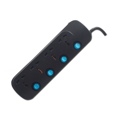 4 way multi socket black color with individual switch and light